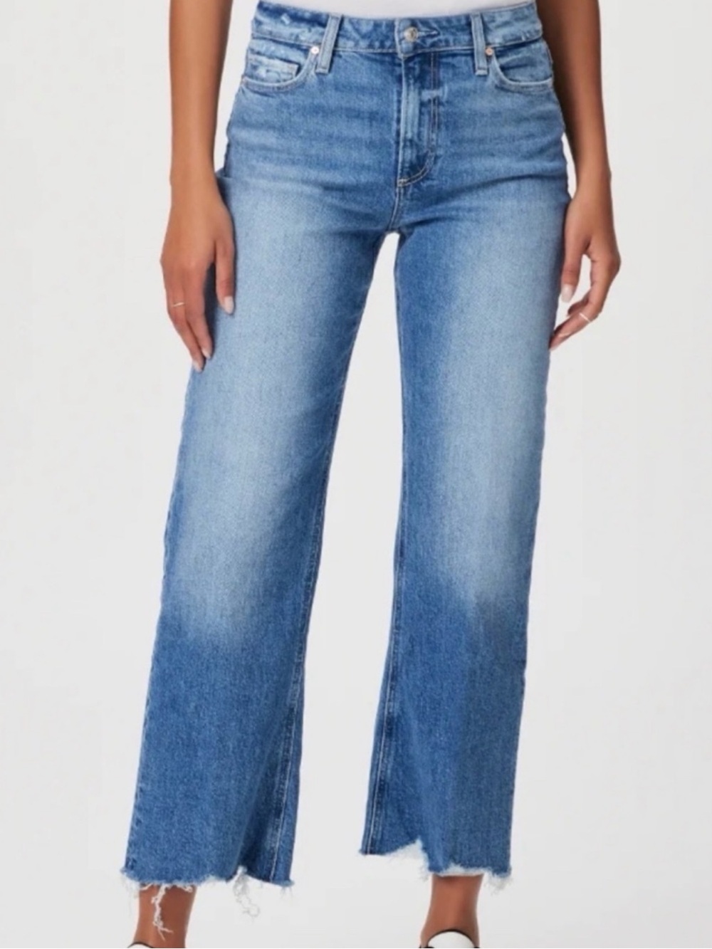 Paige Leenah Ankle High Rise Wide Leg blue Raw Hem Jeans 26